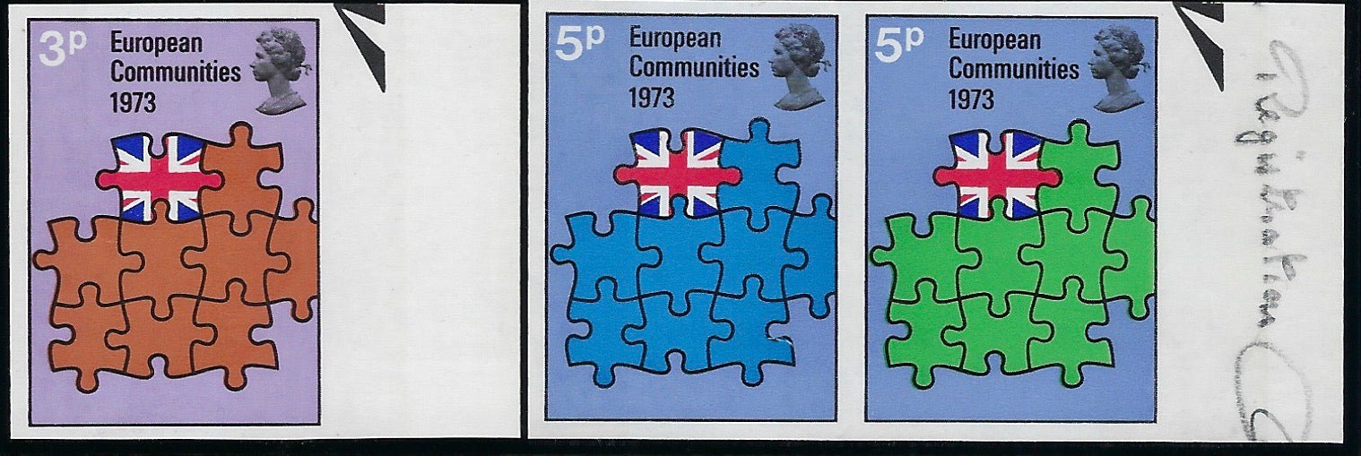 Great Britain 1973 3p-5p "Britain Entry into European Communities" (EEC) Imprimaturs, SG919/21var