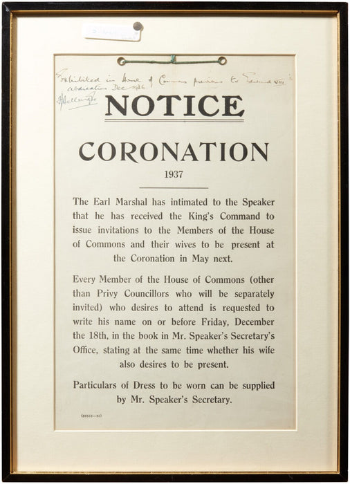 Edward VIII 1936 coronation notice from House of Commons