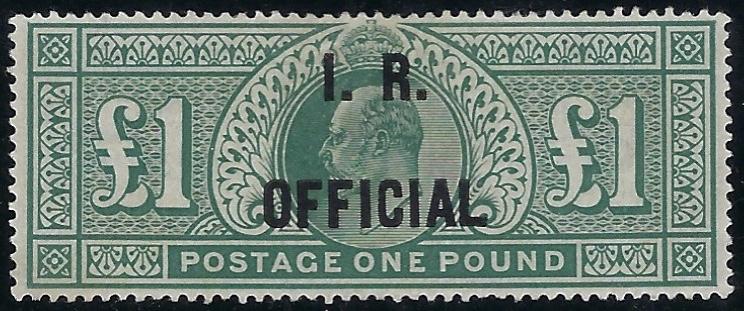 Great Britain 1902 £1 Dull blue green (I.R. Official). SG O27