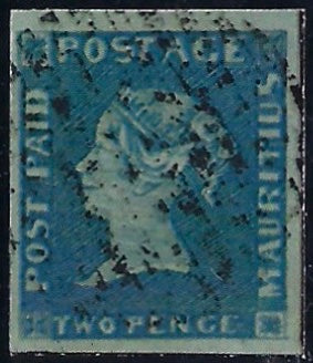 Mauritius 1848-59 'POST PAID' 2d deep blue. SG9