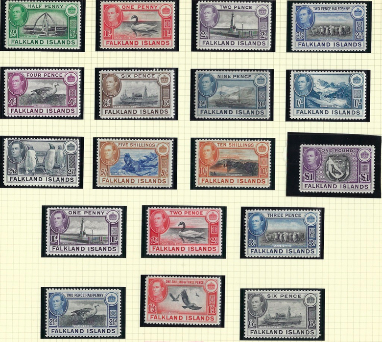 Falkland Islands 1938 set of 18 to £1 black and violet, SG146/163