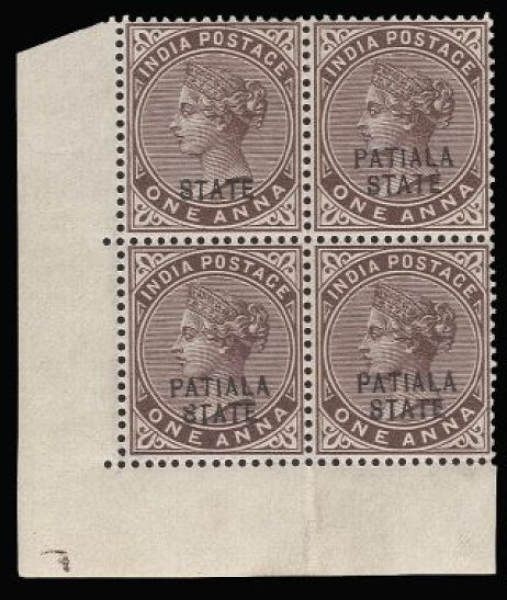 India 1891-96 I.C.S. Patiala 1a plum SG16/a