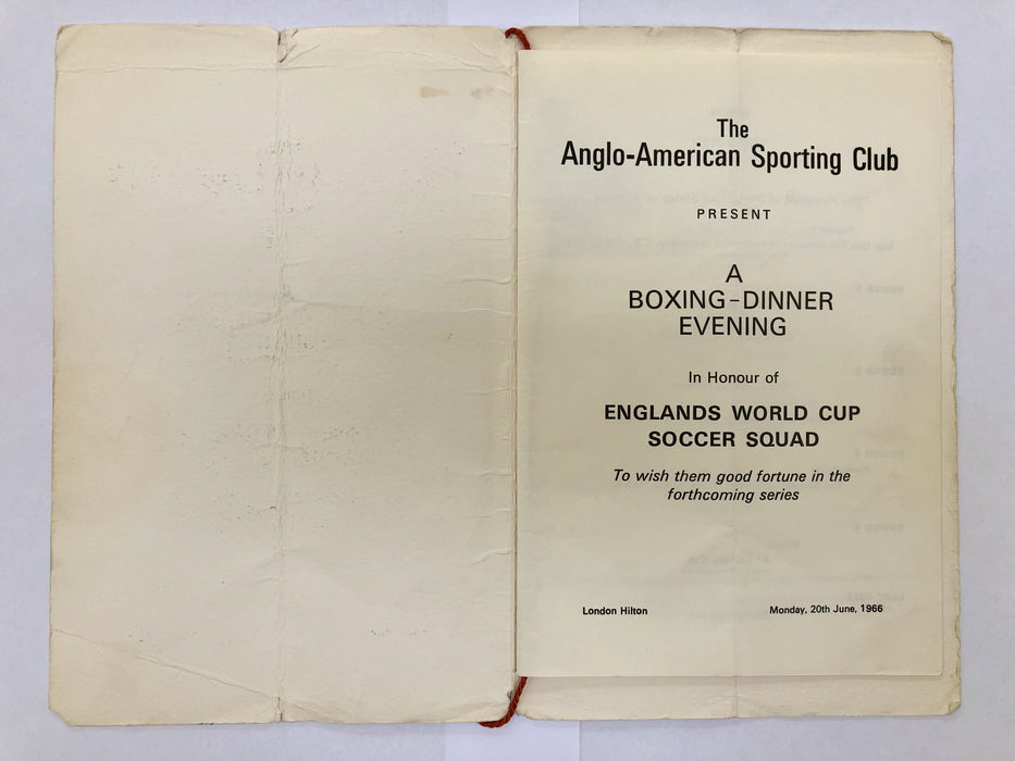 1966 England World Cup Squad Autographed Menu