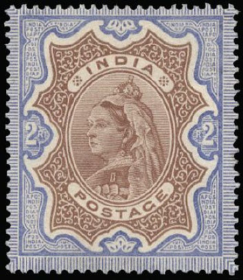 India 1894 2r colour trial in red-brown and ultramarine SG107