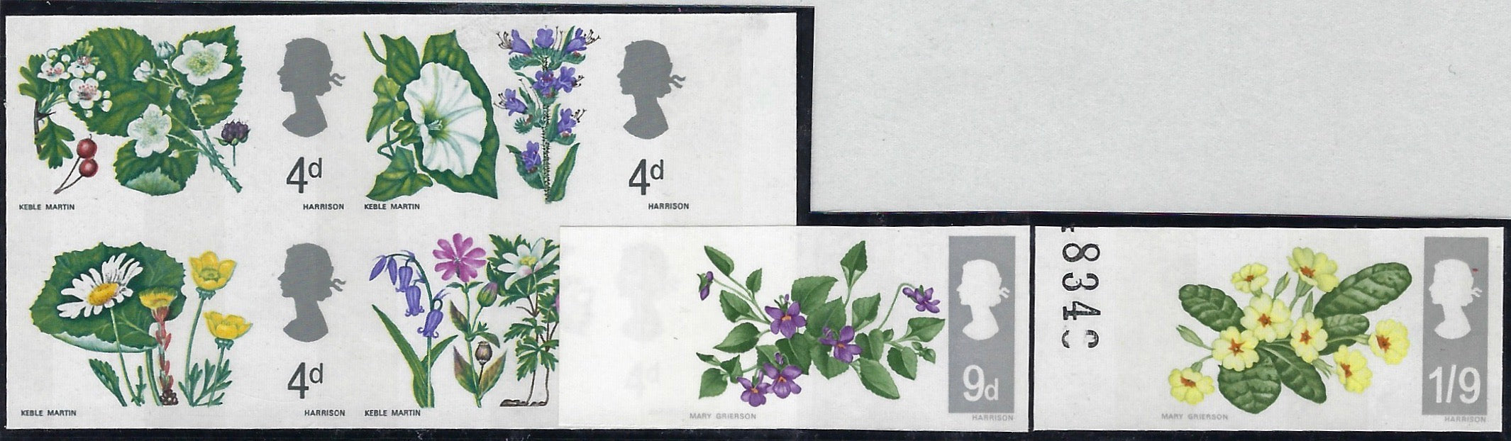 Great Britain 1967 4d-1s9d British Wild flowers (Phosphor) imprimaturs, SG717/22pvar