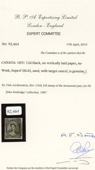 Canada 1851 Used The Famous 12d Black, SG4