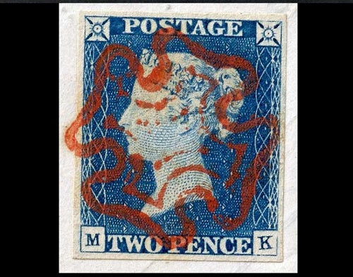 Great Britain 1840 2d Blue (MK) Plate 1 on Post Office Form from William Wordsworth. SG5