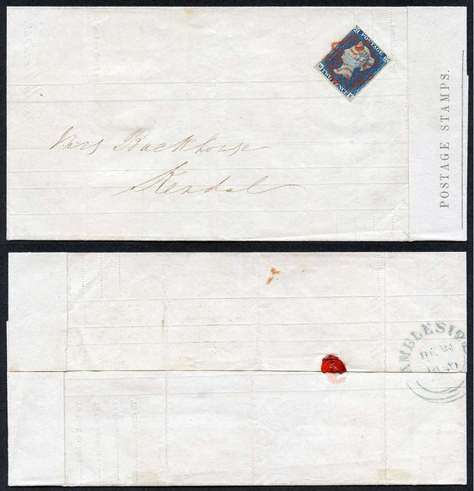 Great Britain 1840 2d Blue (MK) Plate 1 on Post Office Form from William Wordsworth. SG5