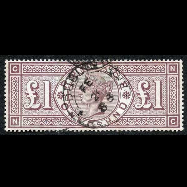 Great Britain £1 brown lilac watermark ORBS. SG186