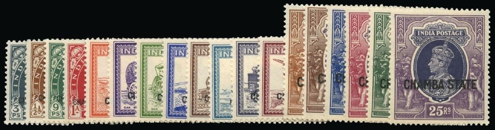I.C.S. Chamba 1938 Mint "CHAMBA STATE" set of 18 to 25r SG82/99