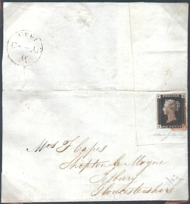 Great Britain 1840 1d Black (V.R. Official), Cover SGV1