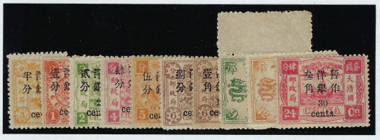 China 1897 (Jan) set of 10 to 30c on 24ca rose-carmine, SG37/46