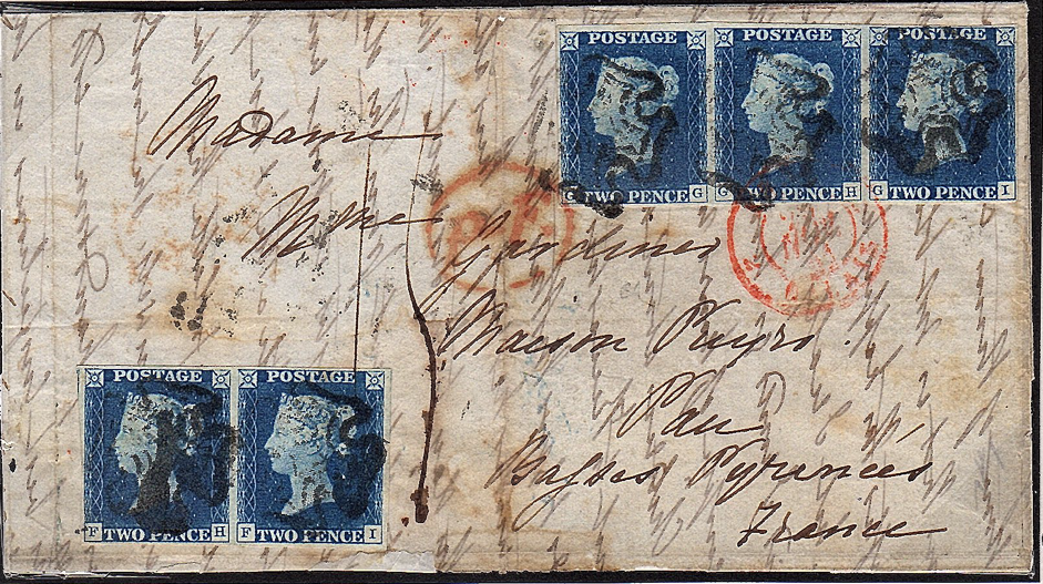 Great Britain 1840 2d blue, multiple use on cover, SG 5