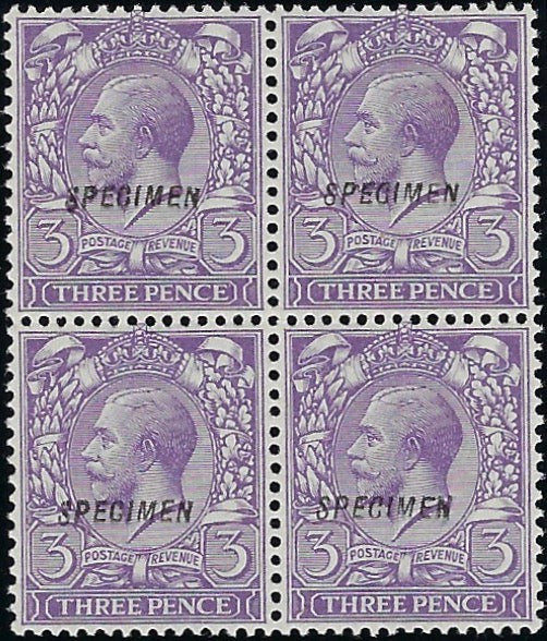 Great Britain 1912 3d violet Specimen, SG375s.