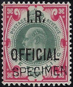 Great Britain 1902 1s green & carmine (I.R. Official) Specimen, SGO24s