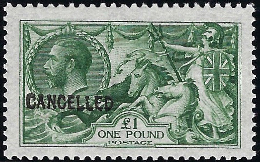 Great Britain 1913 £1 Yellowish Green "Seahorses", SG403var