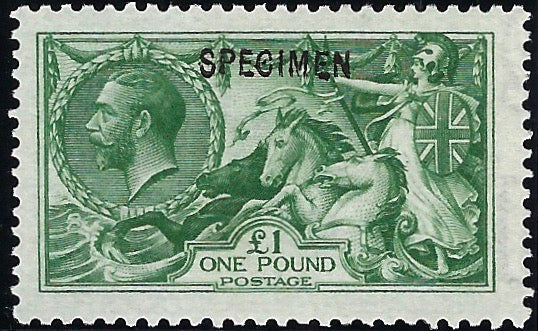 Great Britain 1913 £1 Green "Seahorses", Specimen SG403s