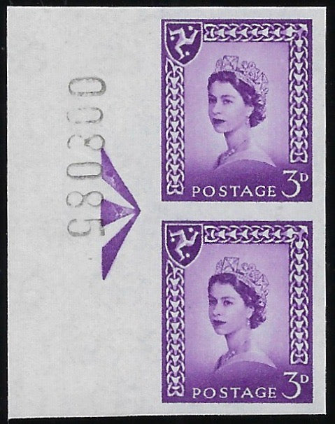 Great Britain 1958 3d Deep lilac (Isle of Man, Cream paper) Imprimaturs, SG2var