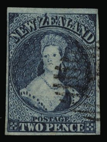 New Zealand 1862 2d deep blue (worn plate) SG39