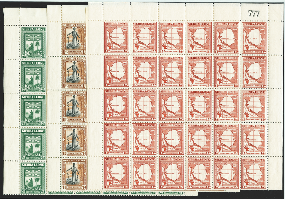 SIERRA LEONE 1933 Wilberforce ½d, 1d, 1½d, SG168/70