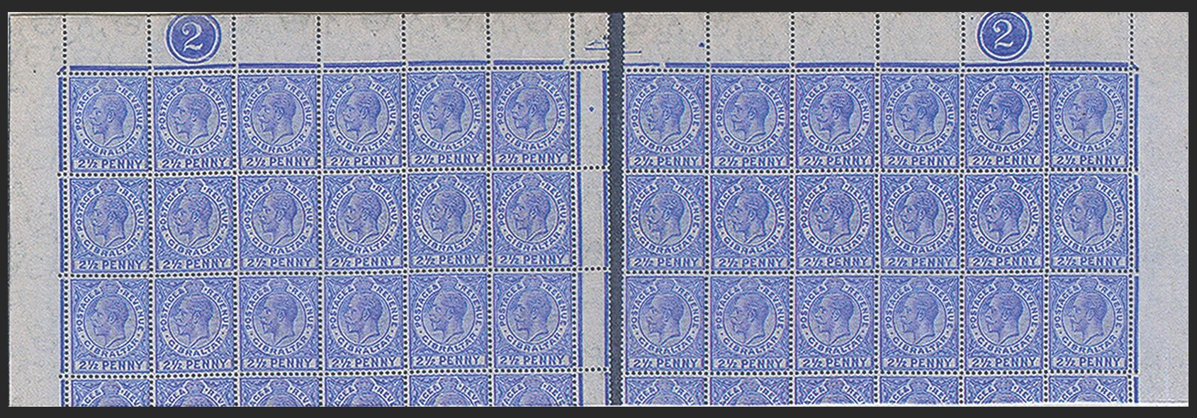 GIBRALTAR 1912-24 2½d pale ultramarine variety, SG79b/ba