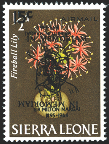 SIERRA LEONE 1965 Margai 15c on ½d Fireball Lily, error, SG373b