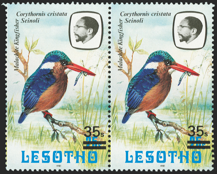 LESOTHO 1986 35c on 25s 'Malachite kingfisher', SG720b/bc