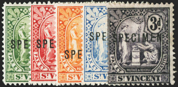 ST VINCENT 1907-08 set of 5 to 3d SPECIMENS, SG94s/8s