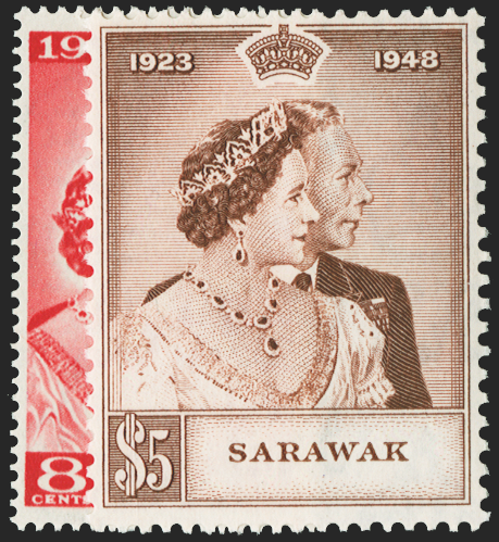 SARAWAK 1948 Royal Silver Wedding 8c and $5, SG165/6