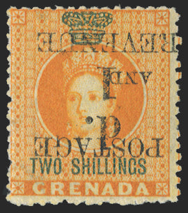 GRENADA 1888-91 1d on 2s orange error, SG44a