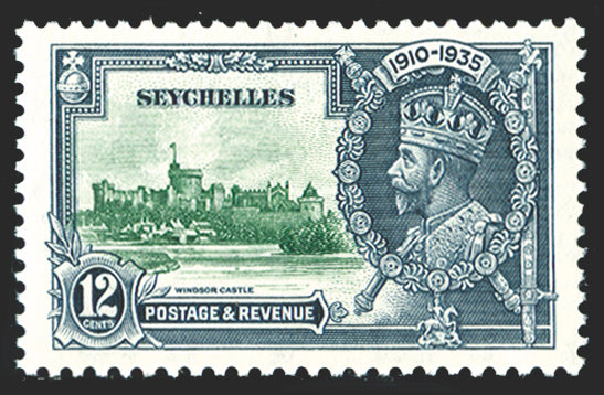 SEYCHELLES 1935 Silver Jubilee 12c green and indigo variety, SG129d