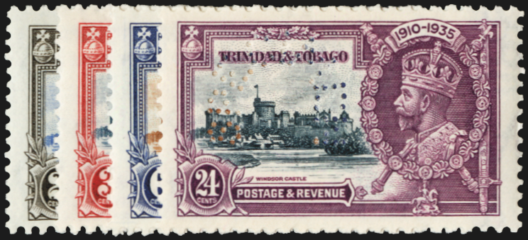TRINIDAD & TOBAGO 1935 Silver Jubilee set of 4 to 24c Specimens, SG239s/42s