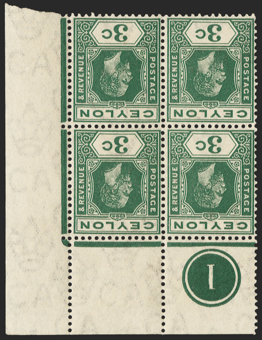 CEYLON 1912 3c blue-green, SG302w