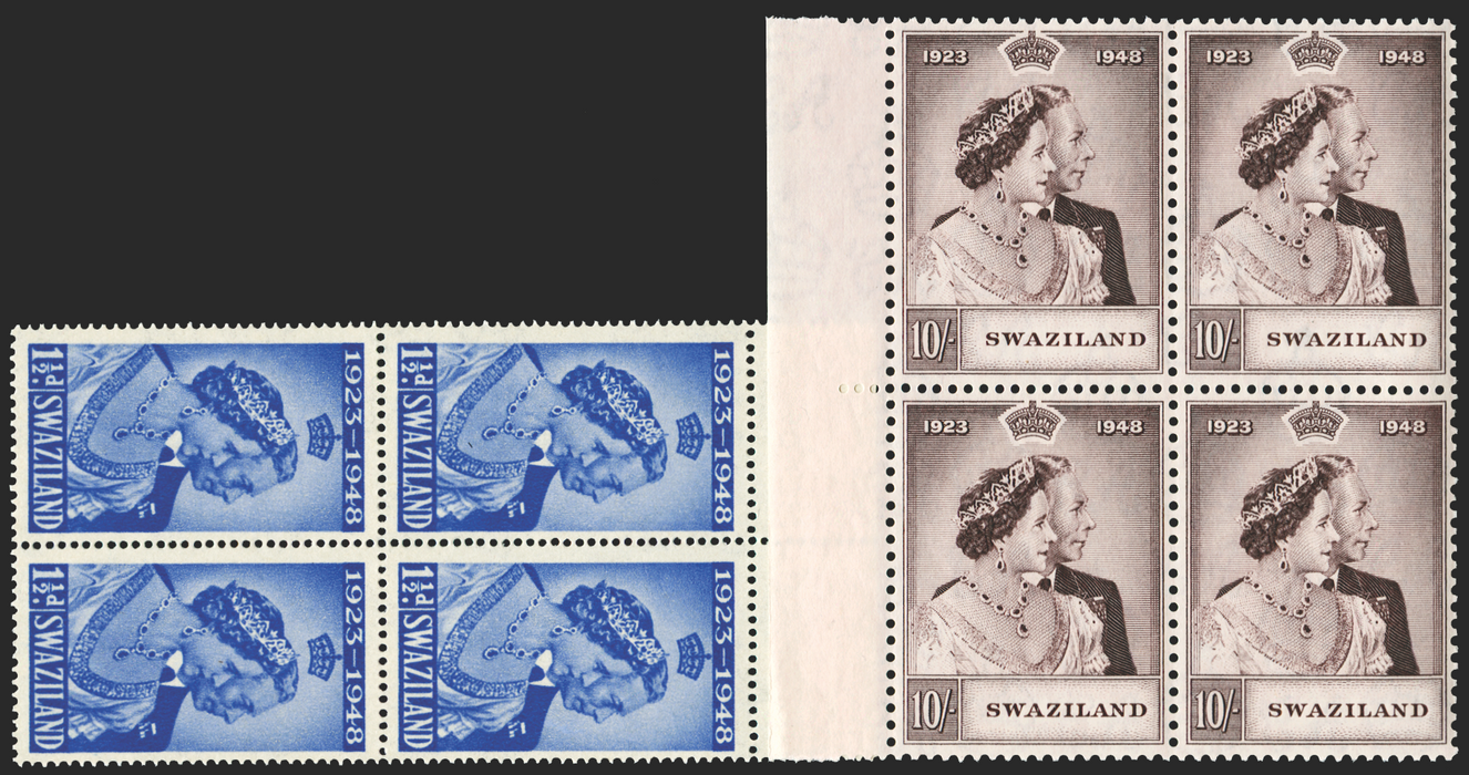 SWAZILAND 1948 Royal Silver Wedding 1½d and 10s, SG46/7