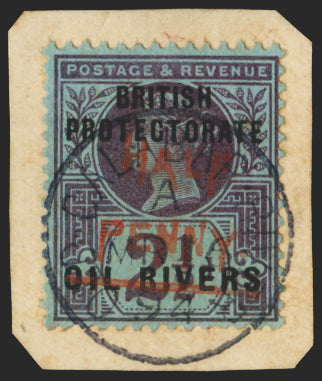 NIGER COAST 1893 'HALF PENNY.' on 2½d purple/blue, SG31