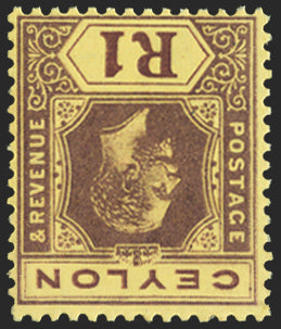 CEYLON 1912-25 1r purple/orange-buff variety, SG315cw