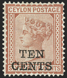 CEYLON 1885 10c on 64c red-brown, SG164