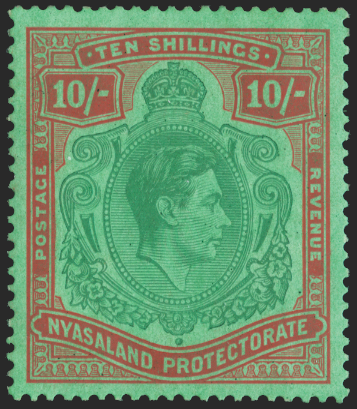NYASALAND 1938-44 10s bluish green and brown-red/pale green, SG142a