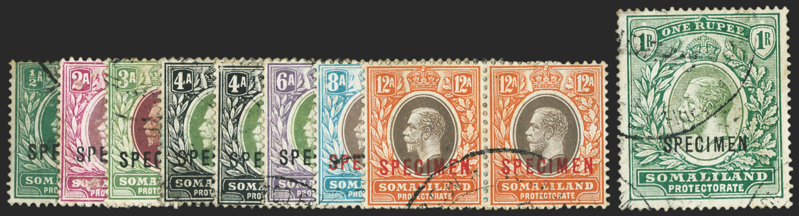 SOMALILAND PROTECTORATE 1912-13 ½a to 1r, eight values SPECIMENS, SG60/9s