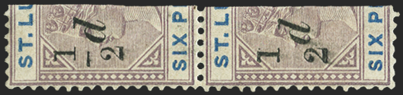 ST LUCIA 1891-92 ½d on half 6d dull mauve and blue, SG54a