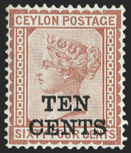 CEYLON 1885 10c on 64c red-brown, SG164