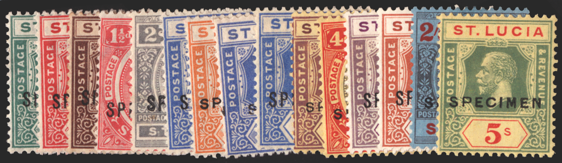 ST LUCIA 1921-30 set of 15 to 5s SPECIMENS, SG91s/105s