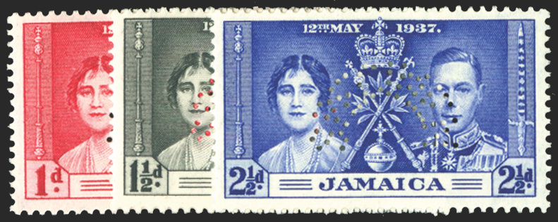 JAMAICA 1937 Coronation set of 3, SG118s/20s