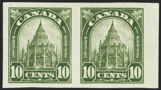 CANADA 1930-31 10c olive-green imperf pair (UNUSED), SG299a