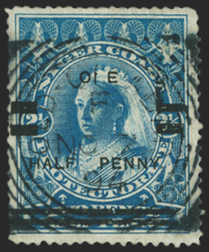 NIGER COAST 1894 ½d on 2½d blue variety, SG65b