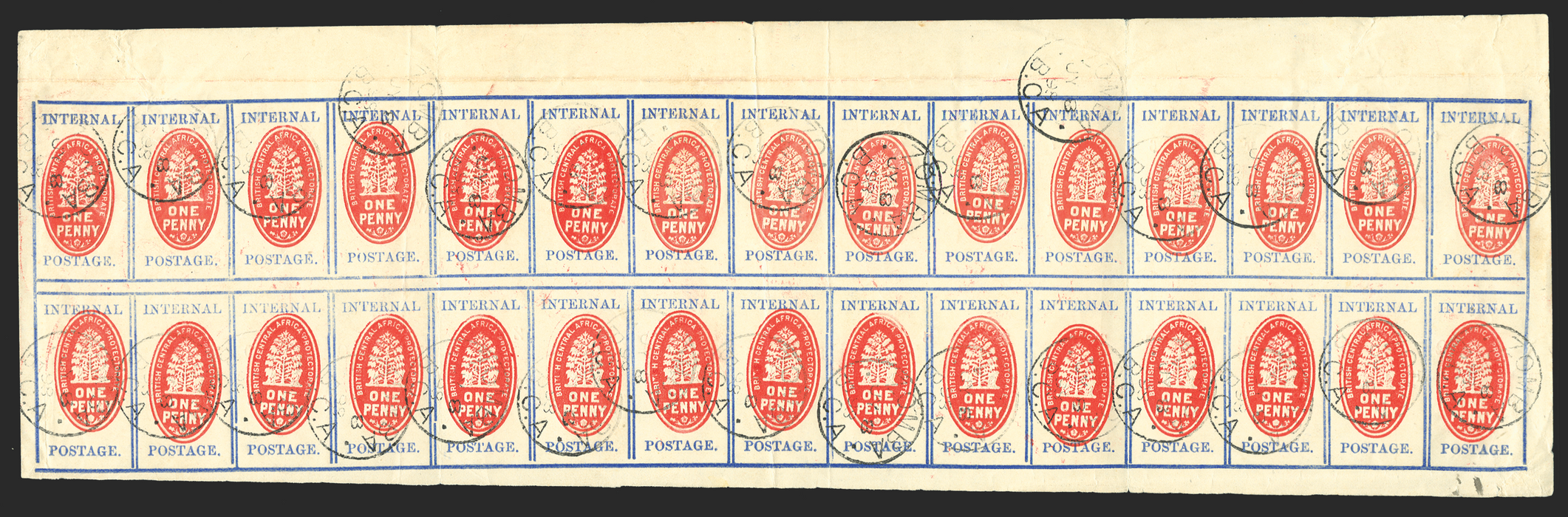 NYASALAND 1898 'Cheque stamp' 1d vermilion and (pale to deep) ultramarine, SG55b