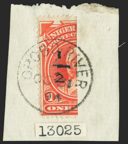 NIGER COAST 1894 '½' on left half of 1d vermilion variety, SG63var