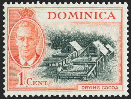 DOMINICA 1951 1c black and vermilion error, SG121c