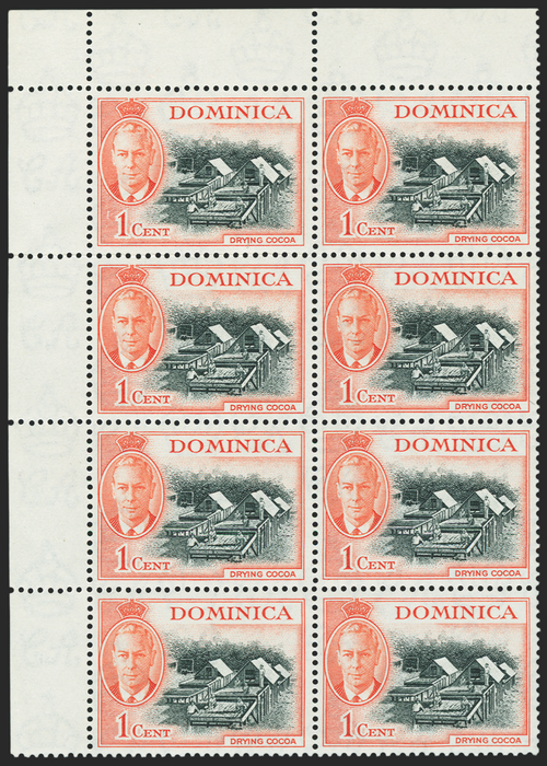 DOMINICA 1951 1c black and vermilion error, SG121c