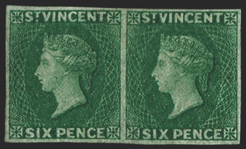 ST VINCENT 1862 6d deep green, SG4b